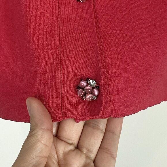 Classiques Entier Red Flower Jeweled Button Cardigan Petite Small Feminine Chic - Picture 7 of 9